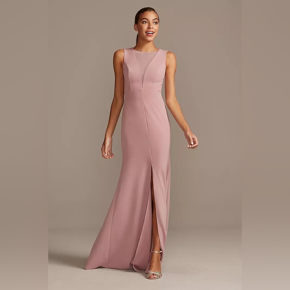 Illusion Deep-V Center Slit Stretch Crepe Dress